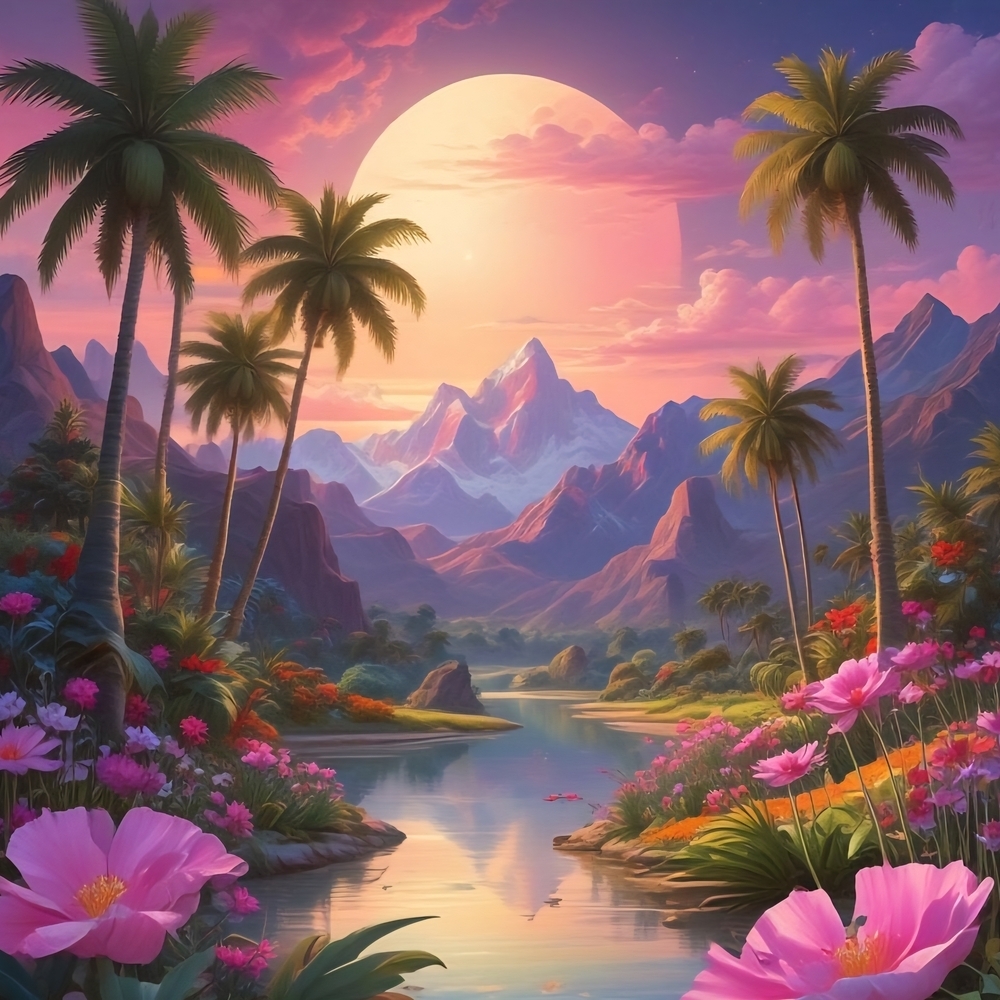 Tropical Sunset Landscape Art Print 8x10